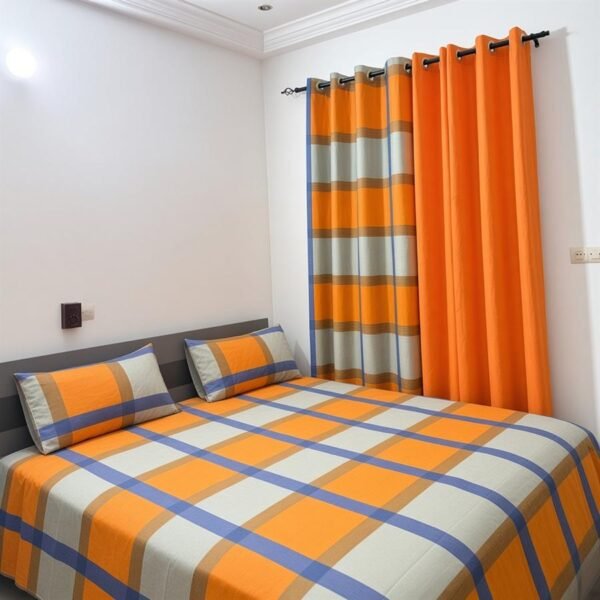 Ensemble rideaux avec anneaux + drap 3 places